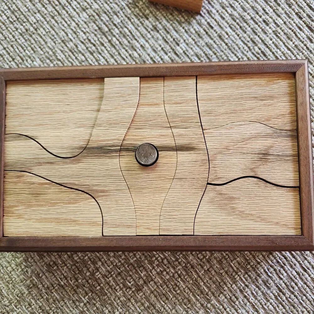 Wooden Puzzle Box, 3 Layer Pre-School Level, Walnut Red Oak Cottonwood, Handmade